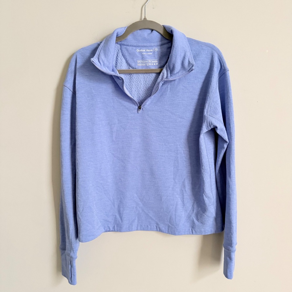 Outdoor Voices Womens Periwinkle Blue Quarter Zip Pullover Thumbhole Top Size M